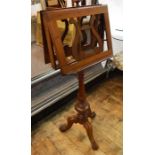 Victorian mahogany duet music stand with turned finial, lyre decoration to the two folding panels,