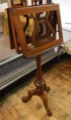 Victorian mahogany duet music stand with turned finial, lyre decoration to the two folding panels,