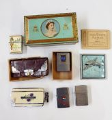 Collection of cigarette lighters including one enamelled and marked 'Chesterfield Cigarettes, made