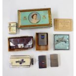 Collection of cigarette lighters including one enamelled and marked 'Chesterfield Cigarettes, made