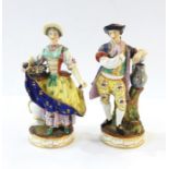 Early 19th century Sampson (Derby) porcelain figures, the lady carrying a basket, the gentleman