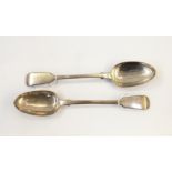 Pair of Victorian silver gravy spoons fiddle pattern with burning tower crest, London 1856, 8oz