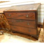 Antique mahogany chest of three long drawers, having line inlay to the top with brass ring
