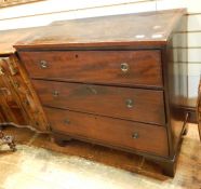 Antique mahogany chest of three long drawers, having line inlay to the top with brass ring