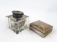 Victorian silver-topped glass inkwell with engraved monogram, London 1899 and a silver clad