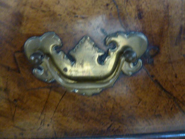 Queen Anne walnut chest on stand having ogee cornice, the upper section with two short and three - Image 7 of 8