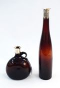 19th century brown glass wine ewer, circa 1853, of bulbous form, 18cm high and a mid 19th century