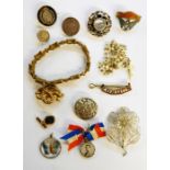 Victorian gold plated brooch, silver and enamel memorial brooch, glass enamel butterfly pendant