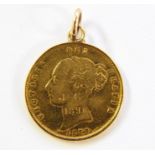 Victorian shield-back half Sovereign made into pendant, 1878