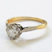 Gold-coloured metal solitaire diamond ring, the circular stone claw set, approx 1ct  Re: Enquiry -