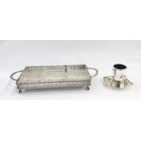 Silver plated and cut glass hors d'oeuvres tray, the rectangular tray with gallery swag borders,