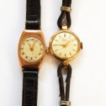 Lady's rose gold wristwatch with Roman numerals and leather strap and another lady's Valex