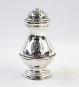 George II silver muffineer of baluster form with ribbed design and pierced stylised cover, with