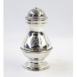George II silver muffineer of baluster form with ribbed design and pierced stylised cover, with