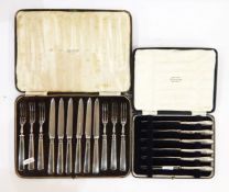 Set of six butter knives and a set of silver plated fruit knives and forks  (2)