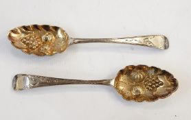 Pair of 18th century silver tablespoons, later embossed, possibly Edinburgh or Exeter, maker's stamp