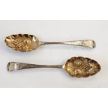 Pair of 18th century silver tablespoons, later embossed, possibly Edinburgh or Exeter, maker's stamp