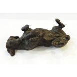 Doris Lindner bronze-effect model Dachshund laying on its back, 28cm long