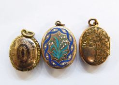 Victorian yellow metal locket, the front with enamel snowdrop decoration, with weaving blue border