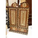 19th century Indian ivory/bone inlaid hardwood wall cabinet with arcaded interior, having pair