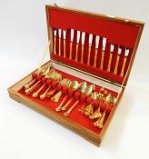 Canteen 'Eetrite' 24 carat plated "Fleur" and a boxed set of fish knives and forks, six place