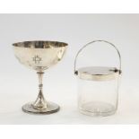 Glass and silver-mounted condiment pot, London 1934, marked 'Goldsmiths & Silversmiths, Regent