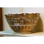 19th century Japanese satsuma earthenware punch bowl painted in typical enamelling with figures in