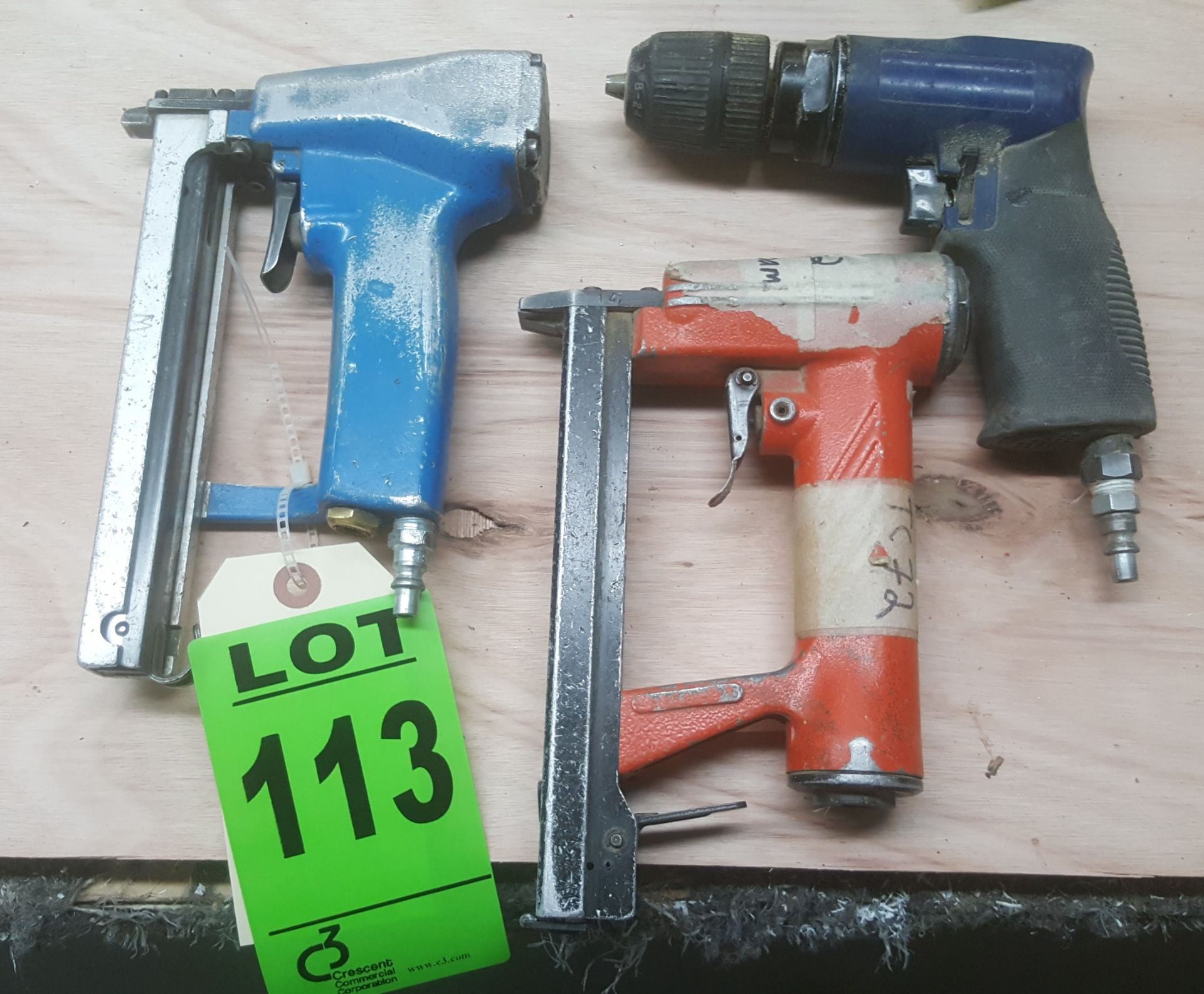 Assorted pneumatic staplers and drill