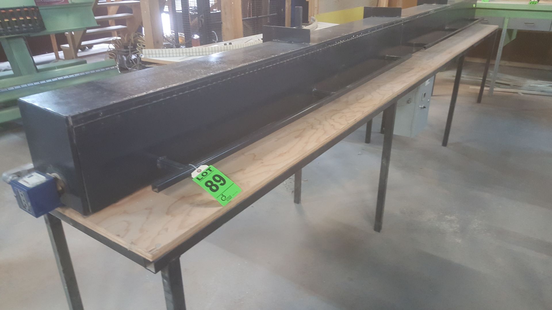 PVC Heater/Bender Oven on steel table. Dimensions including Oven and Base are 192"x24"x53"H