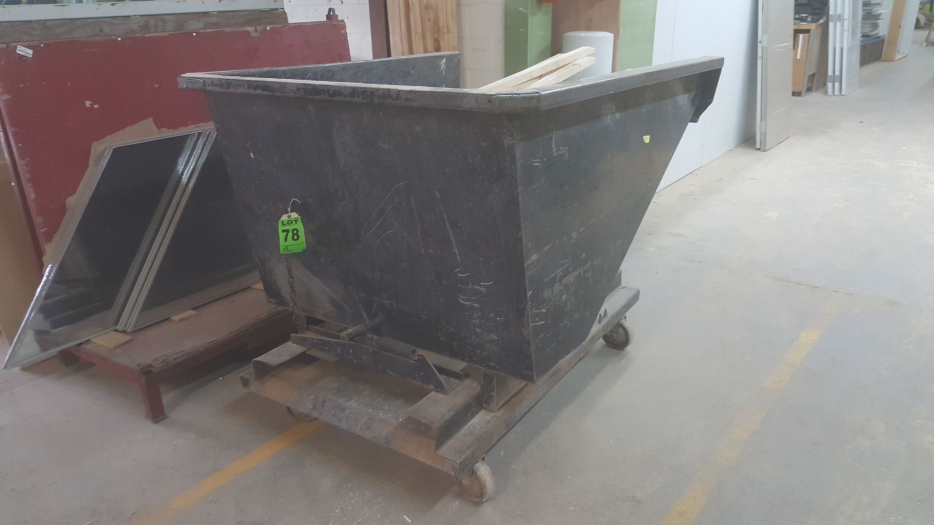 Steel Dumping bin on steel frame w/casters (54.5"x70"x52"H)