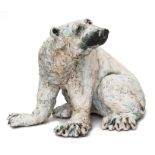 Sculpture, Christine Cummings, a unique well modelled Polar Bear, stoneware ceramic sculpture