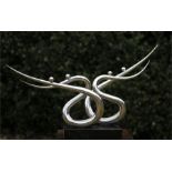 Sculpture, Double Figures, Stainless Steel on Marble Plinth