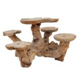 Sculpture, Wood Mushroom Table and Stools