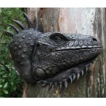 Sculpture, David Crooke, Iguana Head plaque in bronze resin