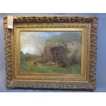 Late 19th Century school, children in a farmyard, oil on canvas,