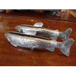 Two white metal letters holders modelled as fish (2)