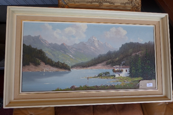 A 1960's oil on canvas depicting an Italian lake scene.