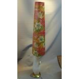 A large 1970's frosted glass floor lamp, with tall floral shade.