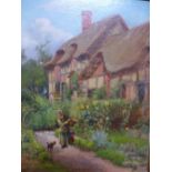 Walter G. Witter (R.A), a 19th Century oil on canvas depicting a figure by a cottage scene.