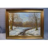 A 20th Century Danish school, woodland landscape in winter, oil on canvas, signed lower right S.