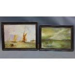A 20th Century oil on board depicting a maritime scene together with one other both signed,