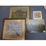 A collection of paintings and a drawing, various signatures.
