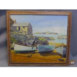 A Frankel, a 20th Century oil on board depicting boats on a Cornish beach signed lower left,