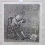 An original Hogarth engraving self portrait of the artist at his easel with restored framing.
