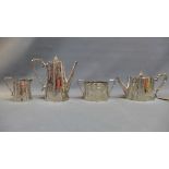 A Walker & Hall four piece silver tea set, by John Edward Bingham, London 1891,