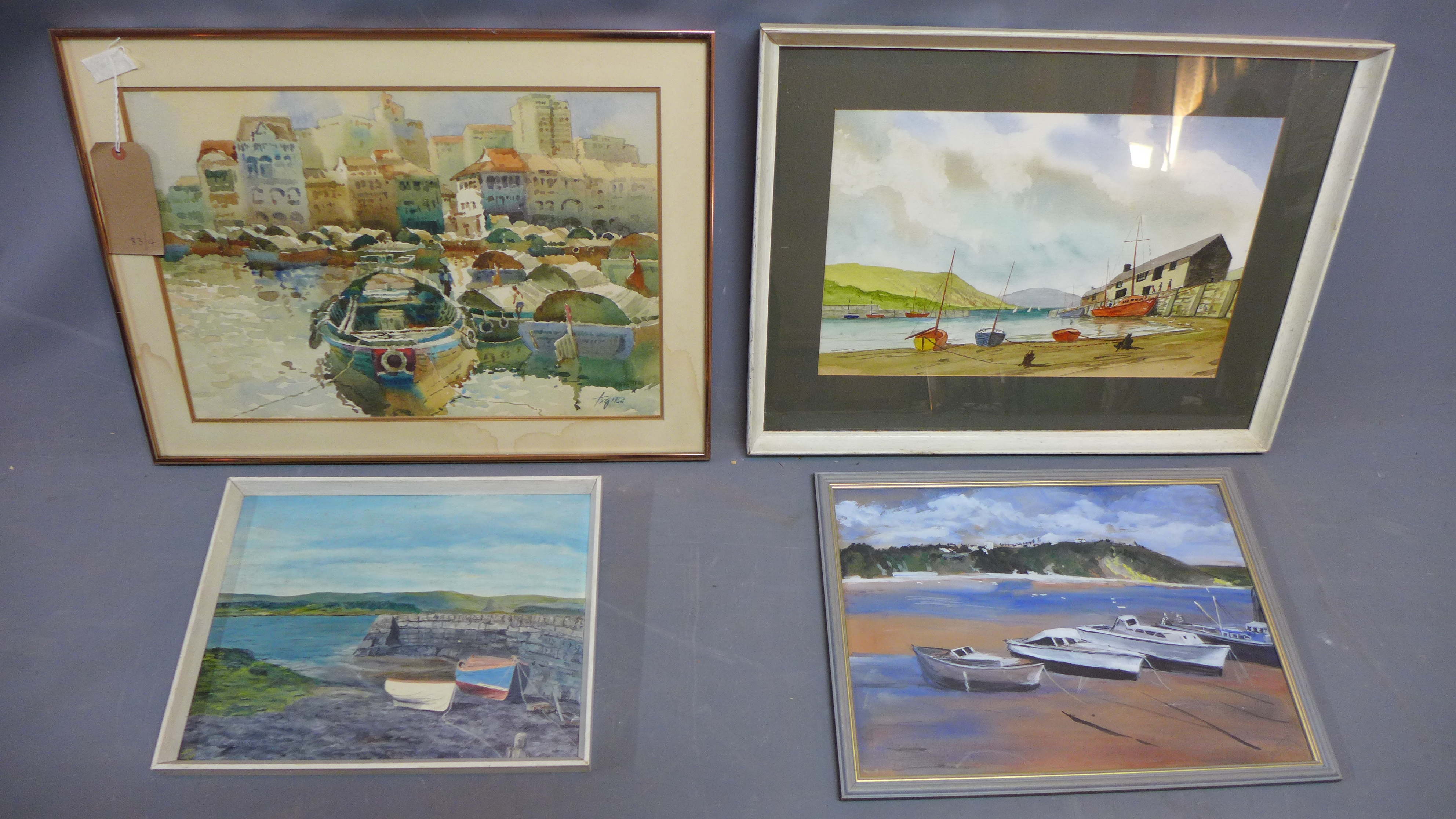 20th century British school, Boats on a Beach, watercolour, indistinctly signed lower right, 30 x