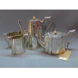 A Walker & Hall four piece silver tea set, by John Edward Bingham, London 1891, comprising a