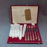 A cased set of silver handled cutlery by Webber and Hill