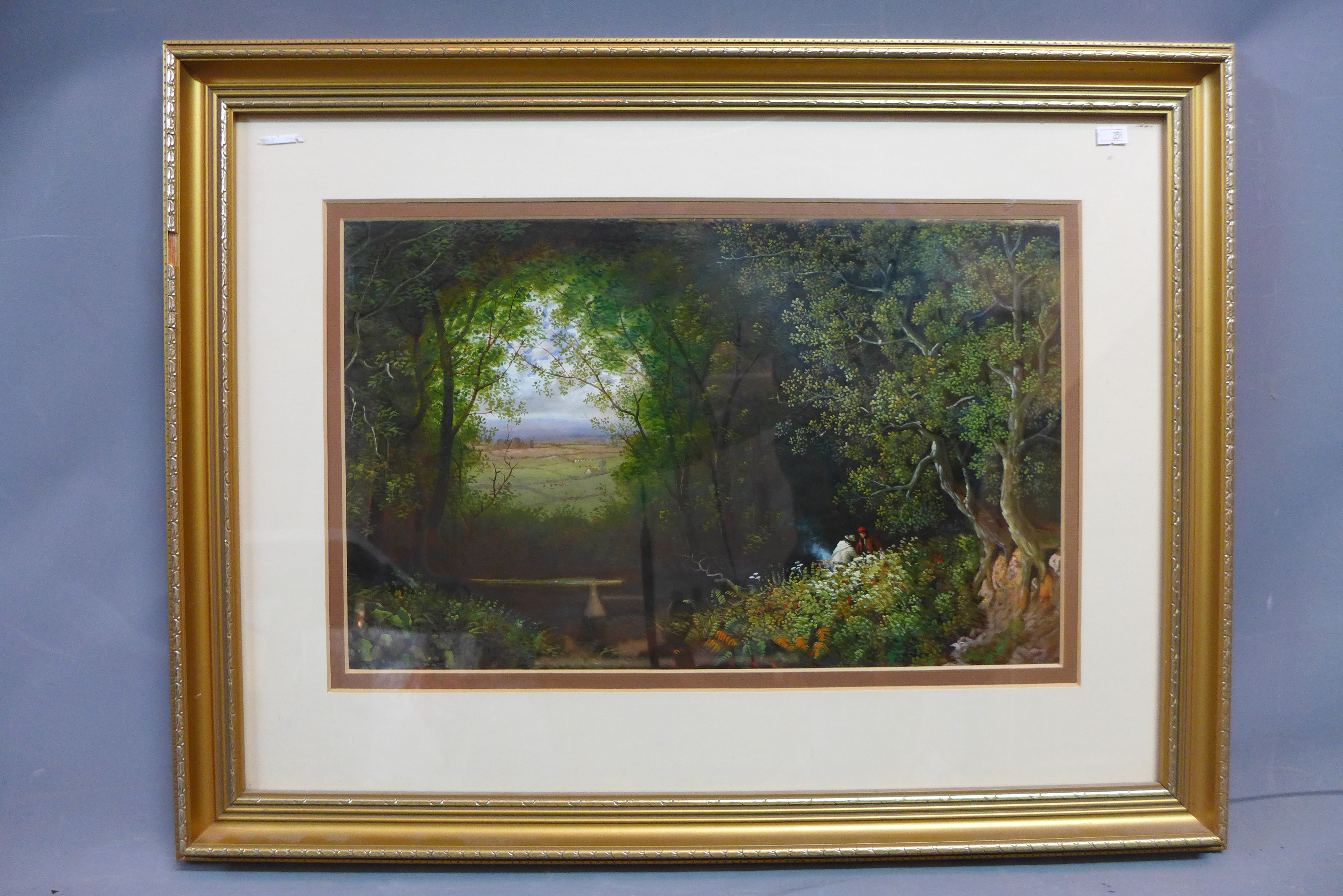 Early 20th century school, A Clearing in a Forest, gouache on paper, unsigned, 30 x 48cm