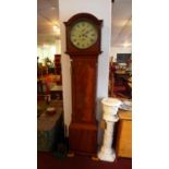 A 19th century mahogany longcase clock, the round painted dial with Roman numerals, the mahogany